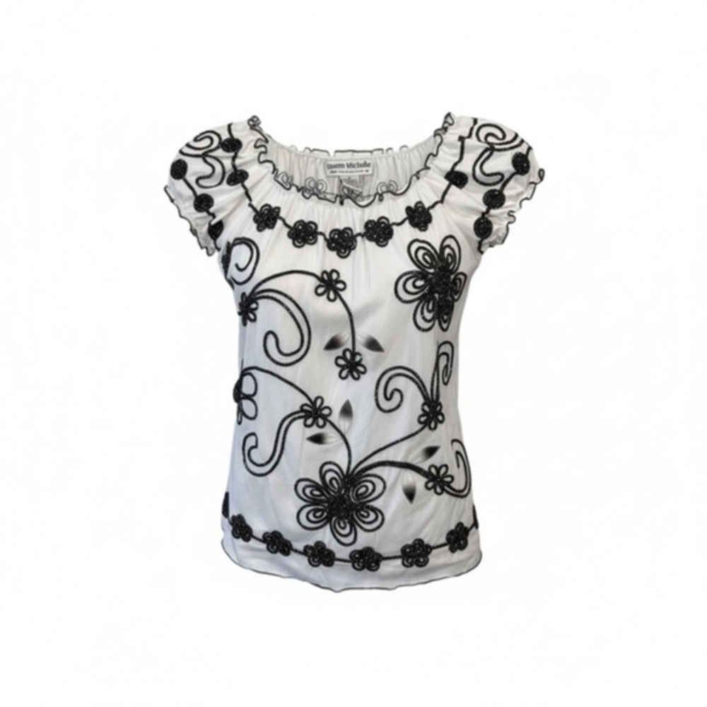 Lauren Michelle Black Floral Embroidered Blouse